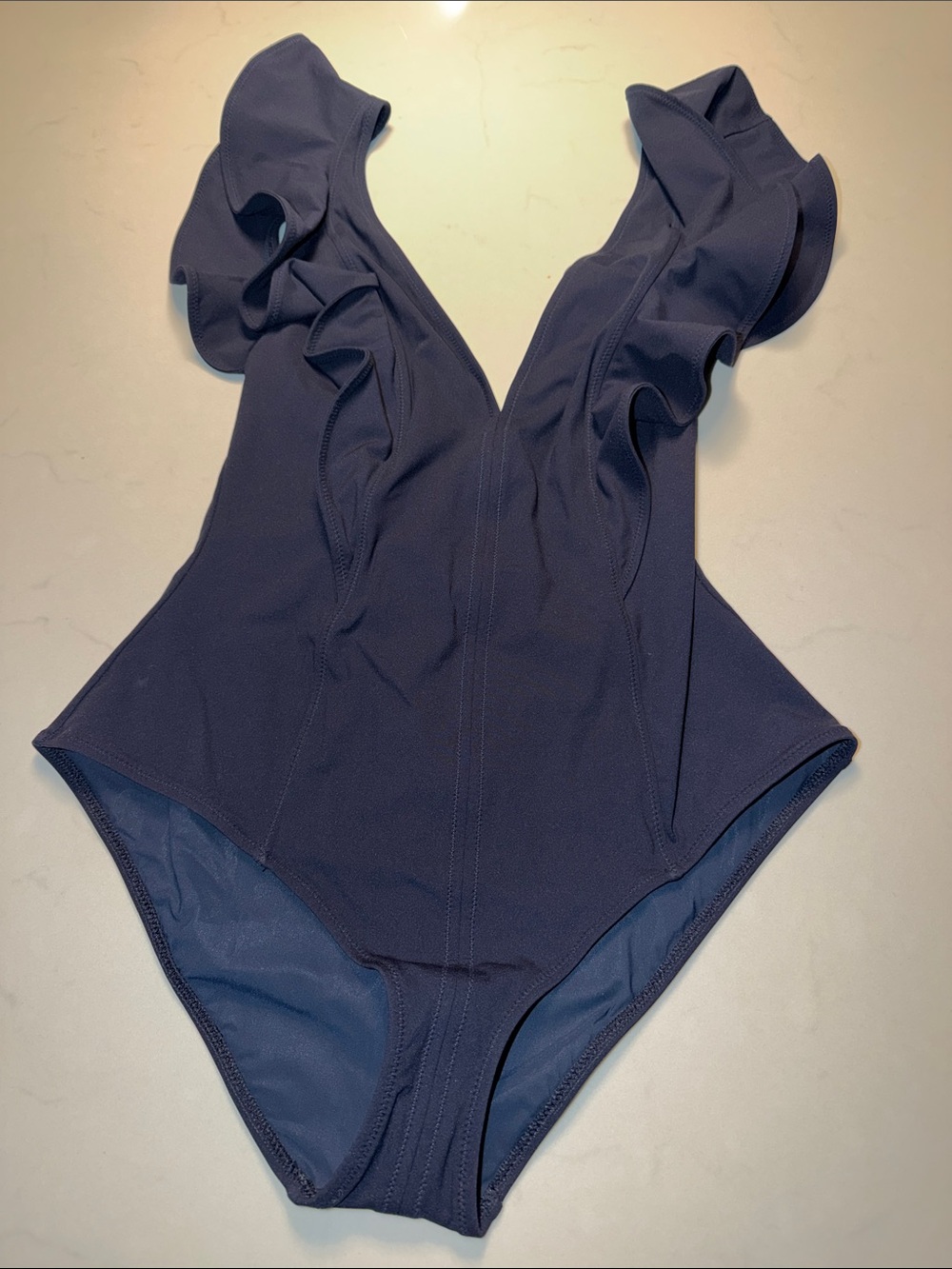 Ulla Johnson Navy Ruffle-Trim One-Piece Swimsuit XL